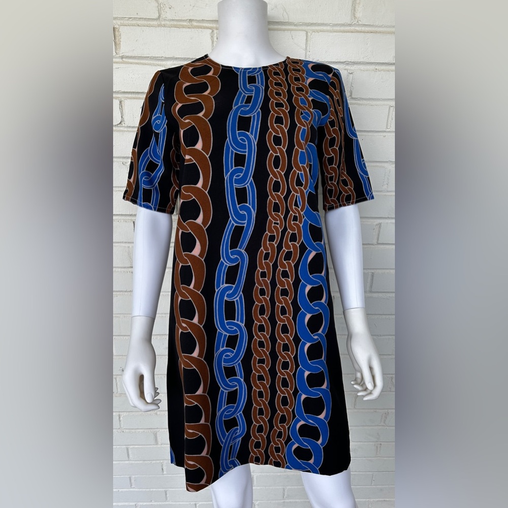 MARNI Knee Length Shift Dress Lightweight Virgin Wool Chain Print Size 40/US 4